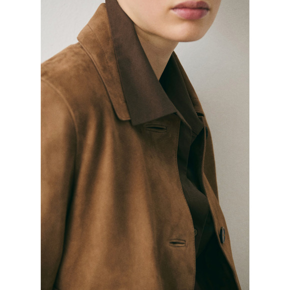 NWT MANGO SELECTION MNG MEDIUM BROWN SUEDE LEATHER JACKET COAT SZ XS - Picture 6 of 12